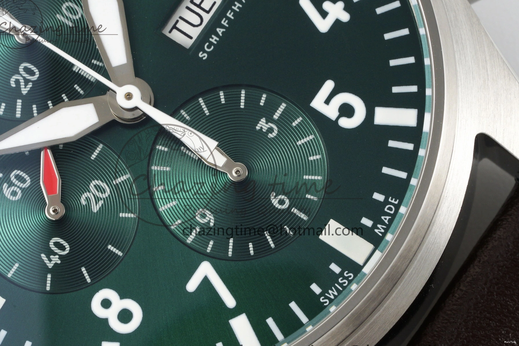 MIROTIME 0319 Bright Pilot Chrono SS AZF 1:1 Best Edition Green Dial on Brown Leather Strap A 7059
